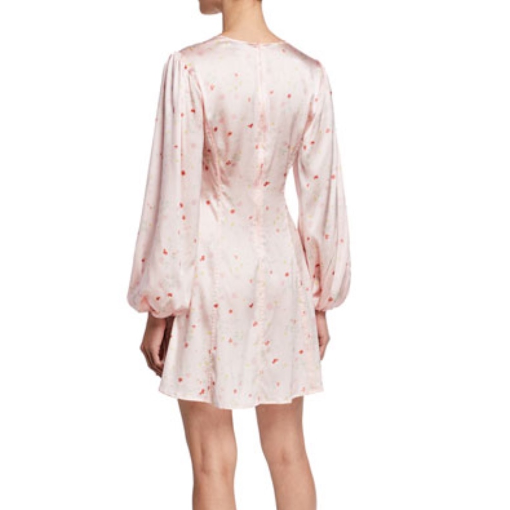 Ganni Floral V-Neck Blouson-Sleeve Mini Dres - Picture 2 of 8